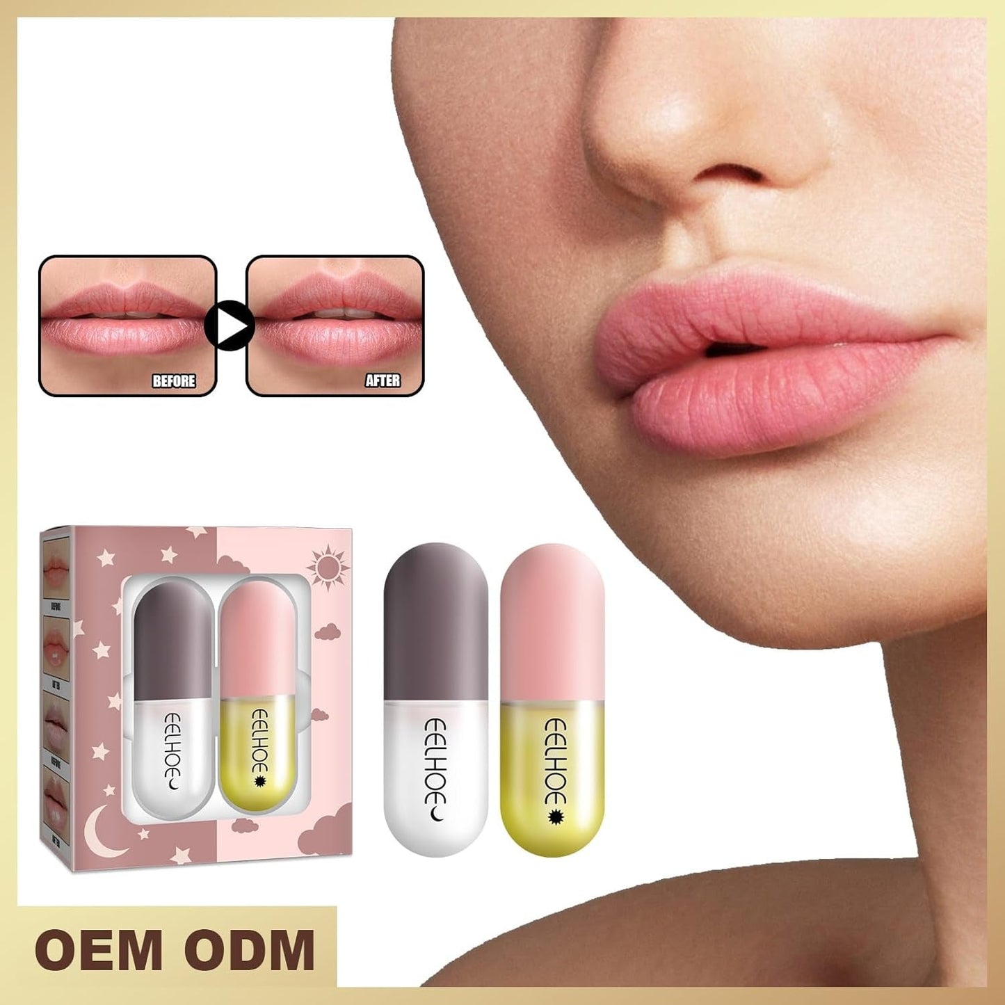 Natural Lip Plumper, 2Pcs Plumping Lip Oil Set Lip Gloss Clear, Lip Gloss, Balm Maximizer, Long Lasting Lip Glow Balm Lip Care Day & Night Moisturizing Repair Lip Gloss Set for Lip Care