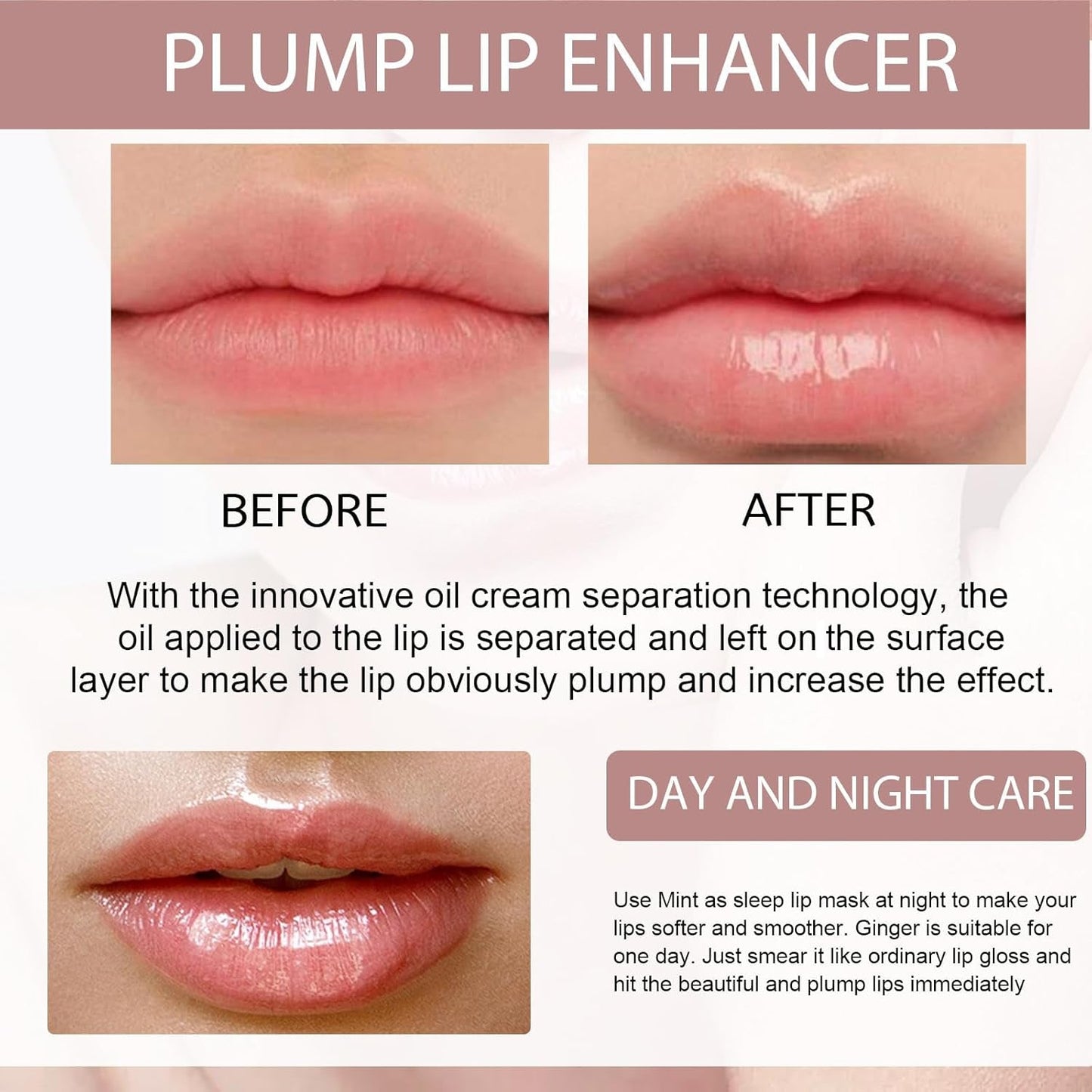 Natural Lip Plumper, 2Pcs Plumping Lip Oil Set Lip Gloss Clear, Lip Gloss, Balm Maximizer, Long Lasting Lip Glow Balm Lip Care Day & Night Moisturizing Repair Lip Gloss Set for Lip Care