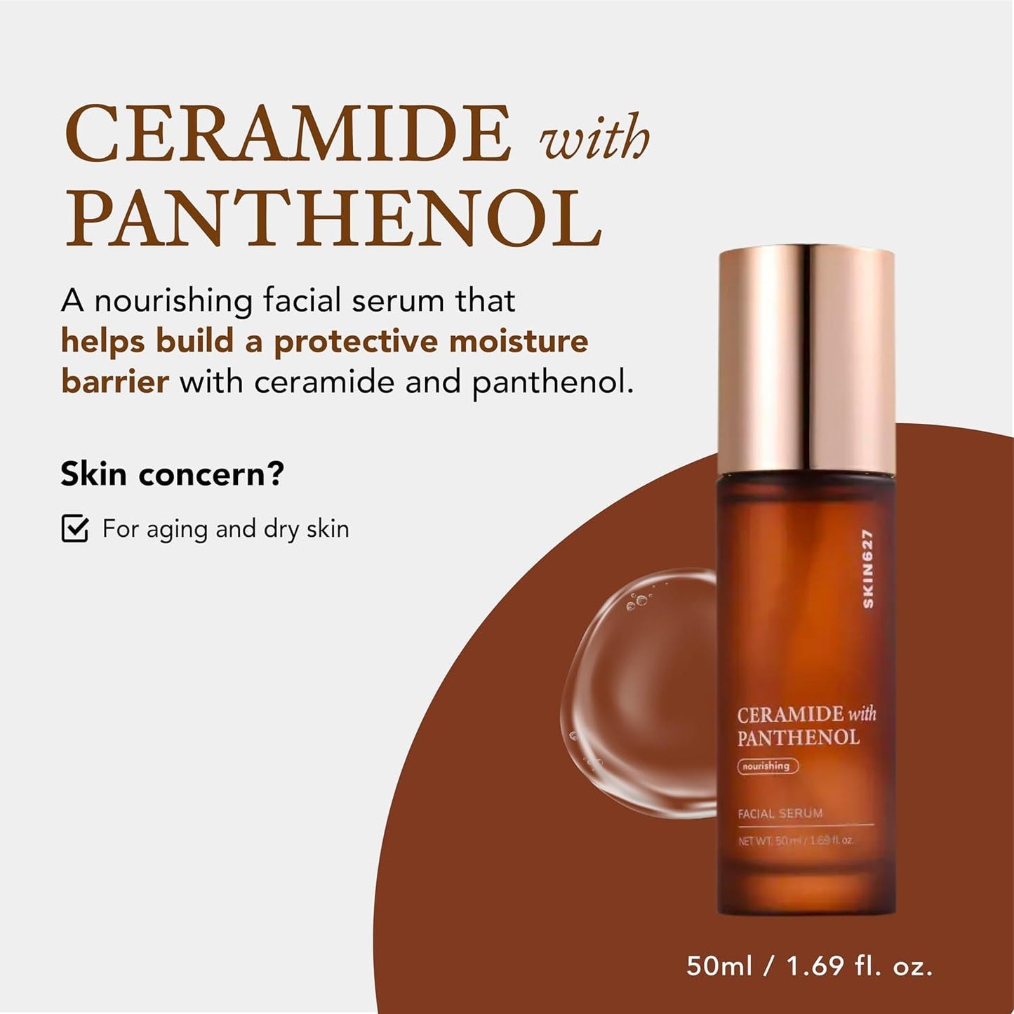 SKIN627 Daily Face Serum with ceramide and panthenol, 50ml bottle, promotes moisture barrier for all skin types, Korean skincare.