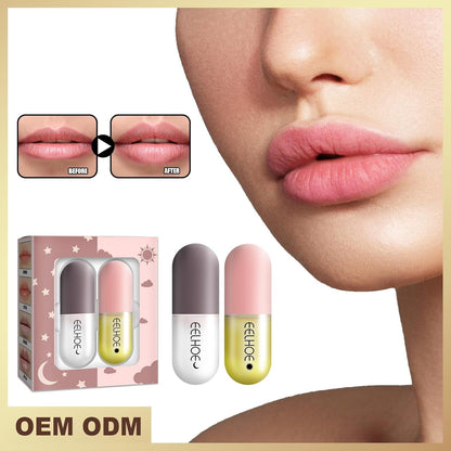 Natural Lip Plumper, 2Pcs Plumping Lip Oil Set Lip Gloss Clear, Lip Gloss, Balm Maximizer, Long Lasting Lip Glow Balm Lip Care Day & Night Moisturizing Repair Lip Gloss Set for Lip Care