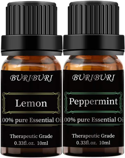 2 Pack Essential Oil Pure & Natural Essential Oil Set, for Aromatherapy/Massage/Skin Care, 2X10Ml (Lemon + Peppermint)