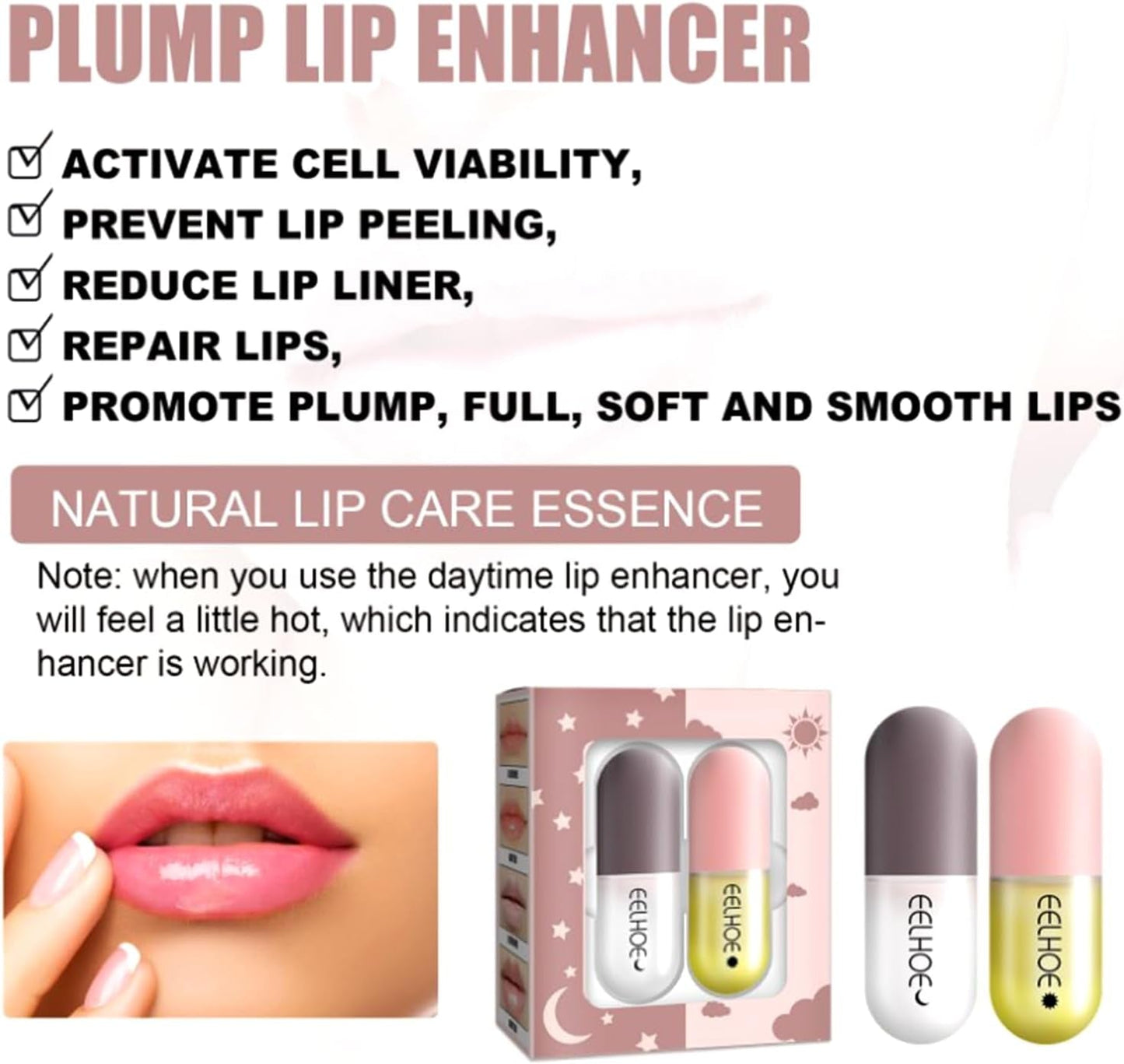 Natural Lip Plumper, 2Pcs Plumping Lip Oil Set Lip Gloss Clear, Lip Gloss, Balm Maximizer, Long Lasting Lip Glow Balm Lip Care Day & Night Moisturizing Repair Lip Gloss Set for Lip Care